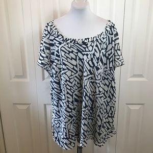 Evan Picone Navy White Abstract A-Line Blouse 20W